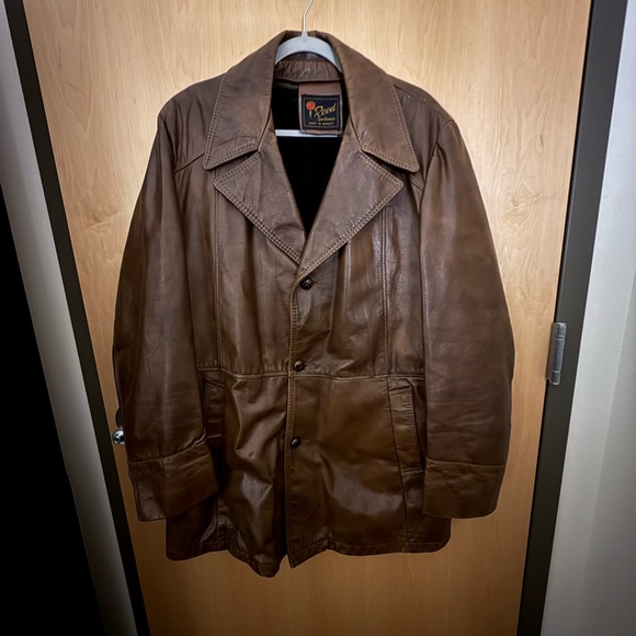1950s Vintage REED SPORTSWEAR MEN Leather Jacket XL Brown BIKE Jacket